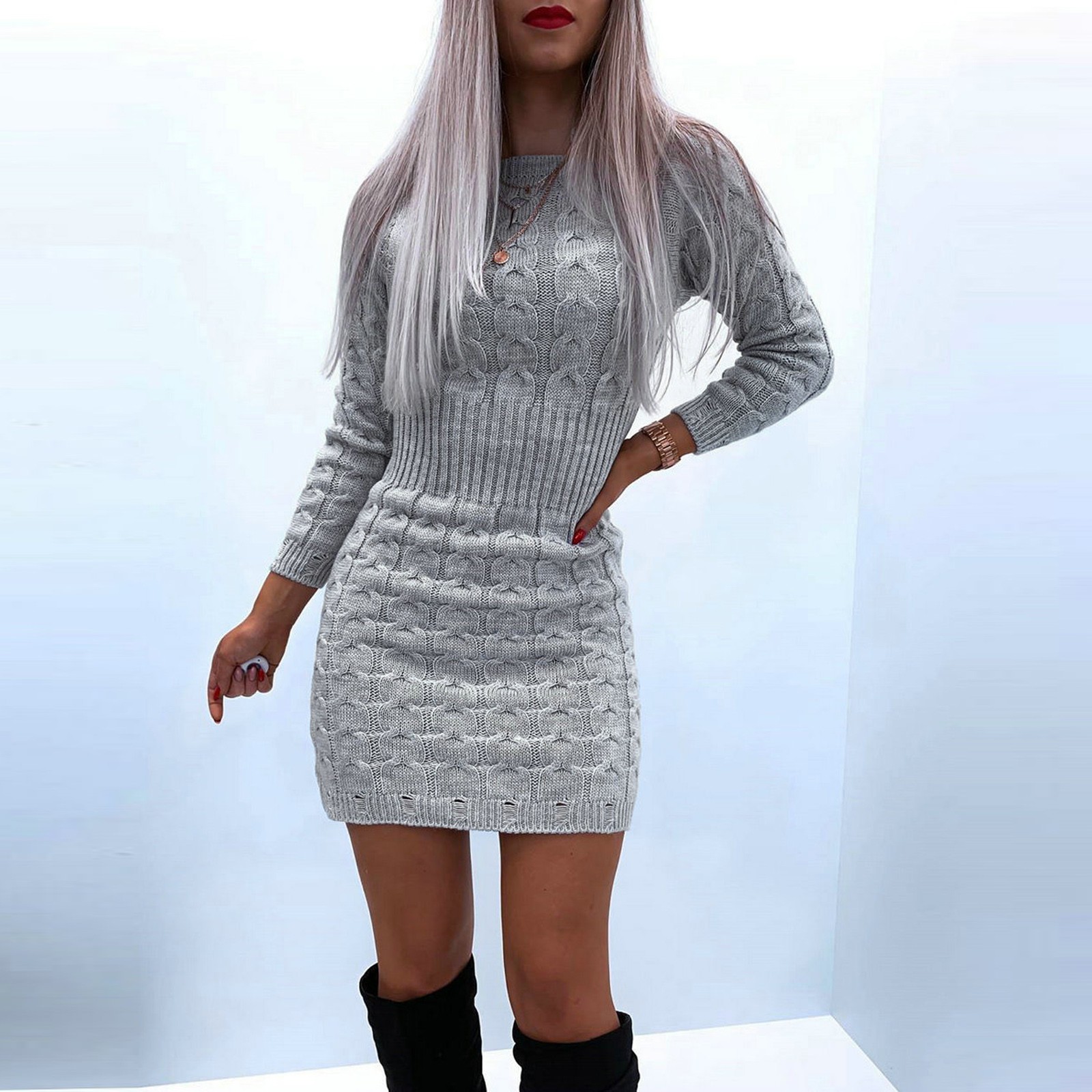 Knitted Solid Color Dresses Women Long-sleeved O-neck Sweater Dress Kobieta Sukienka Tight Bodycon Dress Vrouw Jurk Vestido, Gray
Knitted Solid Color Dresses Women Long-sleeved O-neck Sweater Dress Kobieta Sukienka Tight Bodycon Dress Vrouw Jurk Vestido, Gray