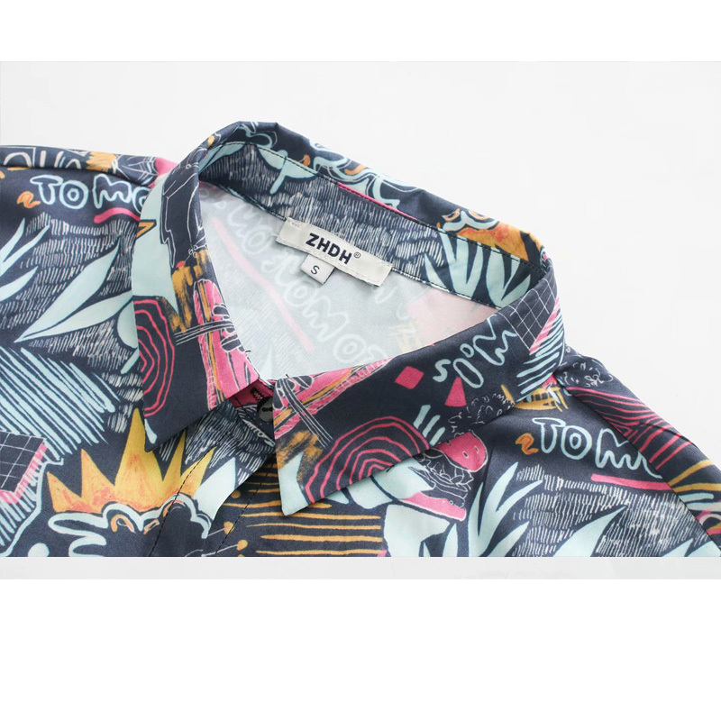 Women's Shirt Bowknot Decorated Sexy Navel Harajuku Chic Female Tops Lapel Single-breasted Short Sleeve Taste Graffiti Print 210507