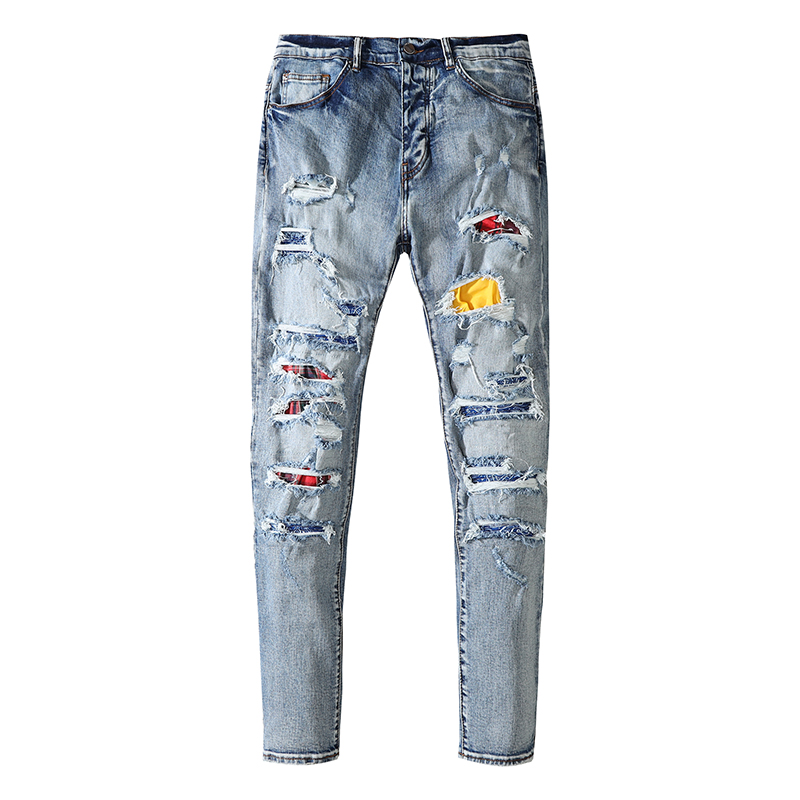 Mens Colorful Patch Ripped Jeans Fashion Skinny Straight Slim Elastic Casual Motorcycle Biker Stretch Denim Trouser Classic, Light blue
Mens Colorful Patch Ripped Jeans Fashion Skinny Straight Slim Elastic Casual Motorcycle Biker Stretch Denim Trouser Classic, Light blue