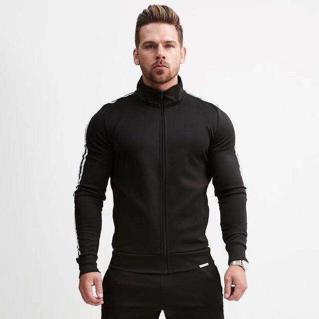 Foreign Trade Style Men's Striped Stand-up Collar Zipper Shirt Suit European And American Large Size Light Board Muscle Men' Tracksuits