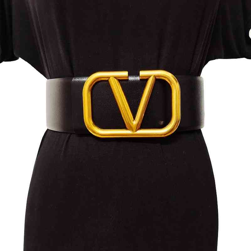 Large V letter buckle leather belt women's dress wide decorative with skirt waist closure temperament, Black
Large V letter buckle leather belt women's dress wide decorative with skirt waist closure temperament, Black