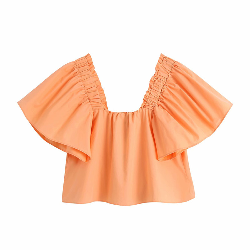 PUWD Sweet Women Square Collar Blouse Summer Fashion Ladies High Street Cute Shirt Female Puff Sleeve Poplin Crop Top 210522