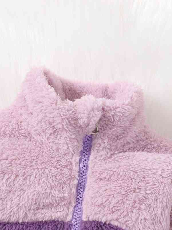 Baby Zip Up Cut And Sew Drop Shoulder Flannel Coat SHE