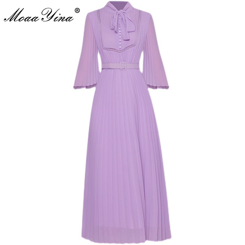 Fashion Designer Summer Elegant Purple Pleated Dress Women Bow Tie Flare Sleeve Sashes Chiffon Midi Vestidos 210524, Lavender
Fashion Designer Summer Elegant Purple Pleated Dress Women Bow Tie Flare Sleeve Sashes Chiffon Midi Vestidos 210524, Lavender