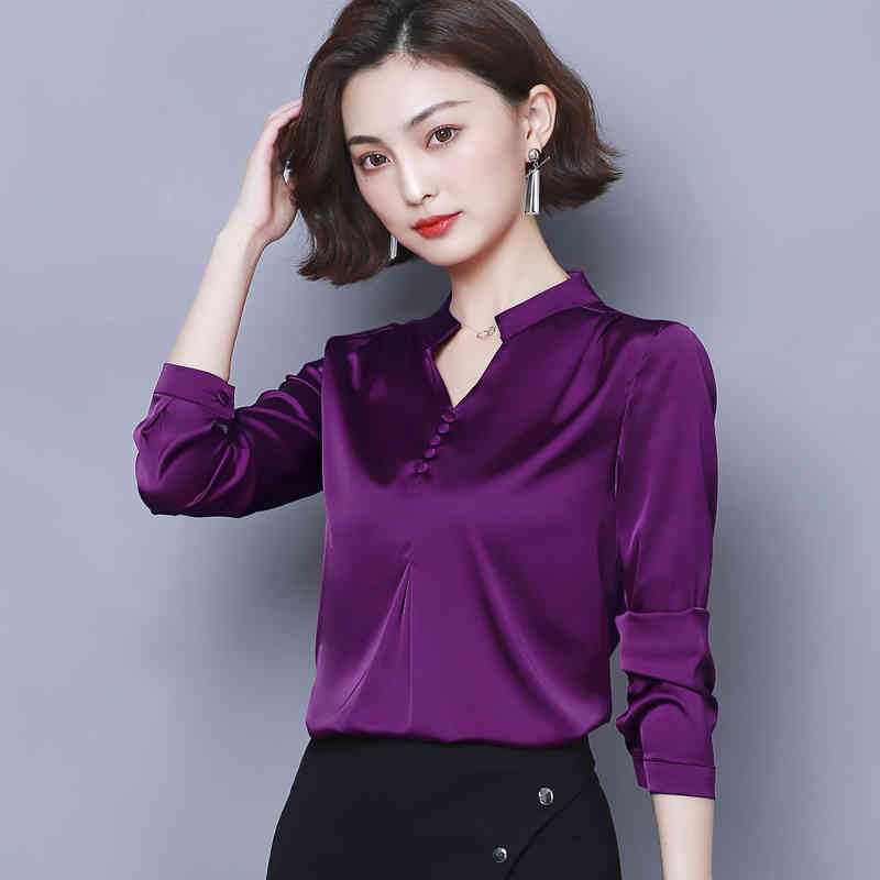 Fashion Women Blouses blusas mujer de moda Long Sleeve V-neck Casual Solid Tops Office Lady Clothing 5378 50 210427