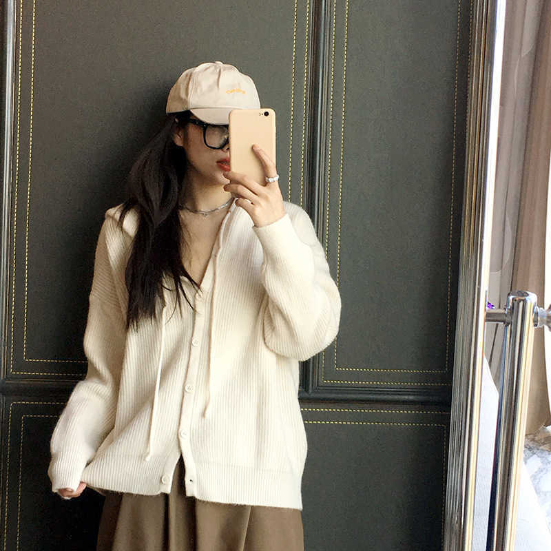 Spring Korean Solid Color Hooded Sweater Women' Long-sleeved Loose Fashion Knitted Cardigan Jacket Female 210607, Rice white
Spring Korean Solid Color Hooded Sweater Women' Long-sleeved Loose Fashion Knitted Cardigan Jacket Female 210607, Rice white