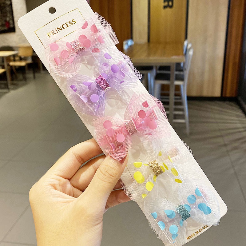 5PCS/Set Print Grosgrain Ribbon Hair Bows Clips Small Bow For Children Girls Headwear DIY Kids Hairs Accessories Gifts 0387