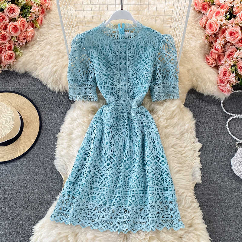 Blue/Pink/White Hollow Out Dress Women Vintage Short Sleeve Round Neck A-Line Lace High Waist Mini Vestidos Female Summer 2021 Y0603, Black
Blue/Pink/White Hollow Out Dress Women Vintage Short Sleeve Round Neck A-Line Lace High Waist Mini Vestidos Female Summer 2021 Y0603, Black