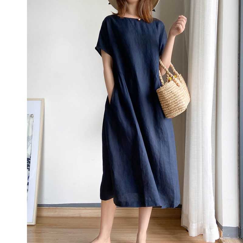 VANOVICH Women's Dress Summer Solid Color Pluz Size Short Sleeve Round Collar Korean Style Women Clothing 210615