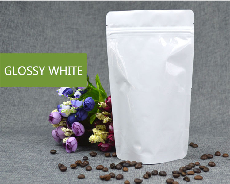 Thick Stand up Glossy White Pure Aluminum Foil Zip Lock Bag Doypack Resealable Chocolate Snack Candy Sugar Coffee Gift Heat Sealing Packaging Storage 