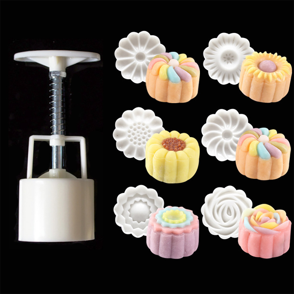 Chinese flower pattern mooncake mould set fondant sweet pineapple cake mold 1x+ 6x eco-friendly flower type