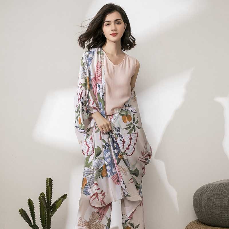 Women Pajamas Sets Autumn Butterfly Floral Printed Elegant 4 Piece Pyjamas Set Viscose Female Night Suits Pyjamas Sets 211007