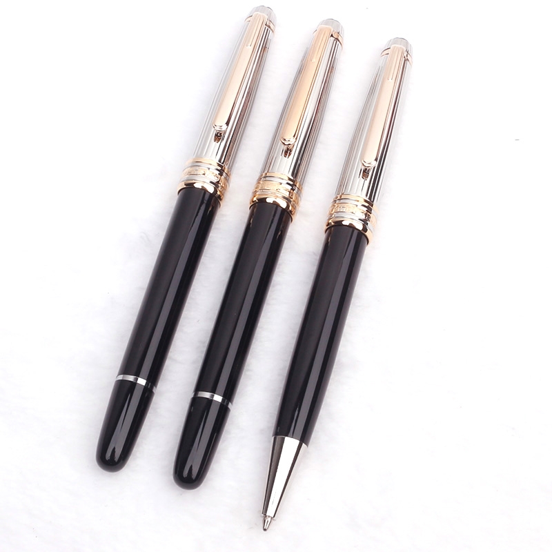 

Luxury Msk-163 Ag925 Rollerball pen Ballpoint Fountain pens Black Resin Golden and Silver Metal Stripe Writing office school supplies with Series Number, As picture shows