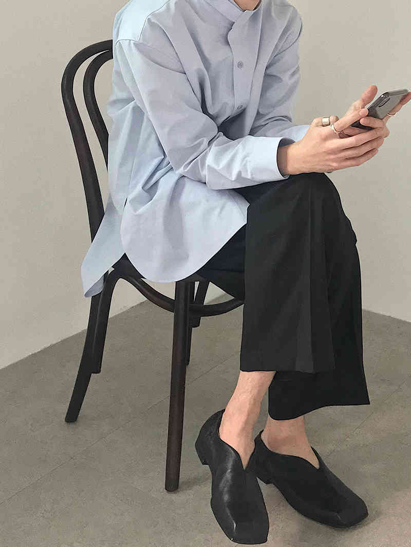 IEFB /men's wear loose korean trendy stand collar long sleeve shirts vent hme loose casual all-match white tops 9Y1480 210524