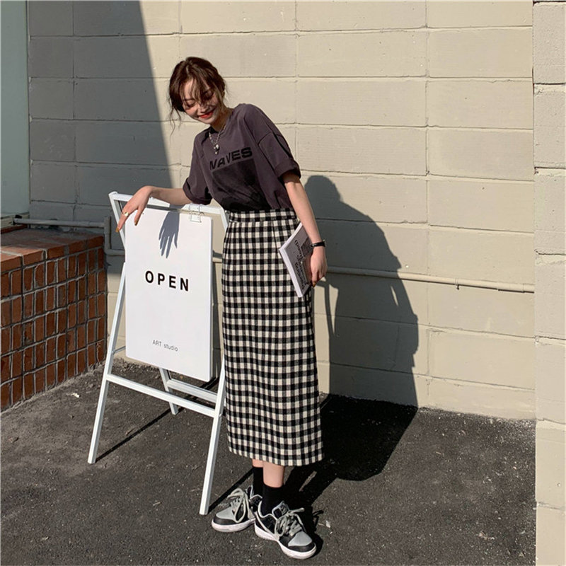 Plaid Female OL Elegant Fashion Geometric All Match Slim Feminine High Waist Bottoming Chic Women Skirt 210421