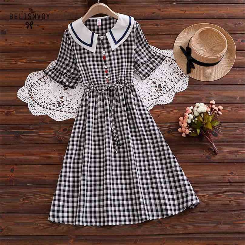 Japanese Preppy Style Summer Women Plaid Dress Embroidery Peter Pan Collar Female Robe Vintage Elegant Cotton Cute 210520, Pink
Japanese Preppy Style Summer Women Plaid Dress Embroidery Peter Pan Collar Female Robe Vintage Elegant Cotton Cute 210520, Pink