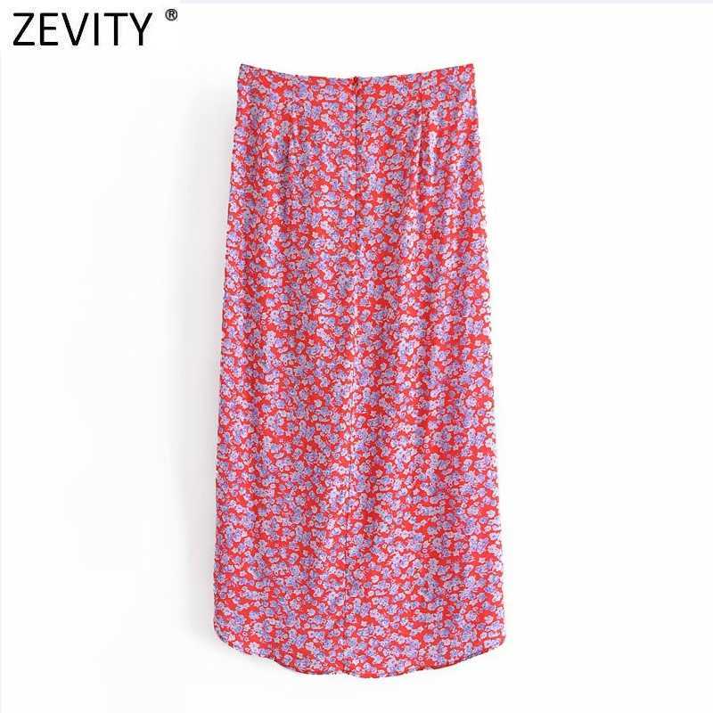 Zevity Women Sweet Floral Print Bowknot Sarong Skirt Faldas Mujer Female Chic Pleat Split Vestido Back Zipper Slim Skirts QUN778 210619