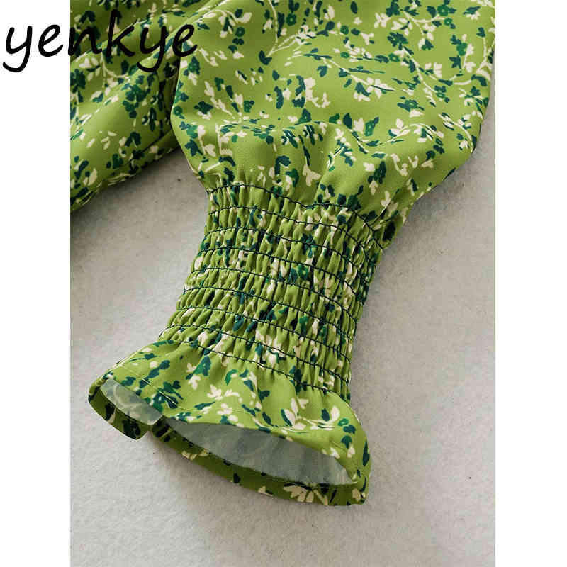 Green Floral Print Women Short Sleeve V Neck Slim A-line Mini Elegant Lady Party Summer Dress vestidos DJF9102 210515