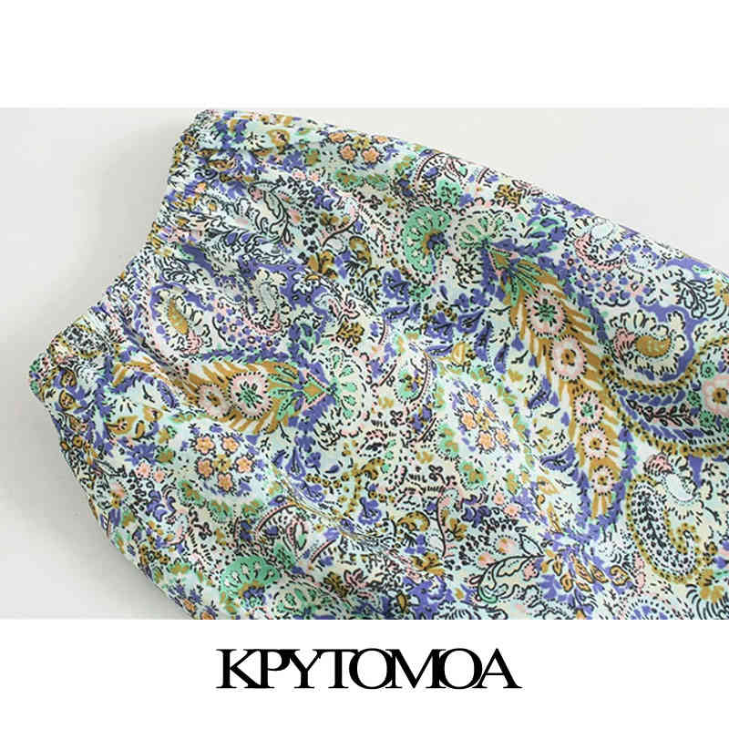 Women Chic Fashion Paisley Print Ruffled Mini Dress V Neck Three Quarter Sleeve Female Dresses Vestidos 210420