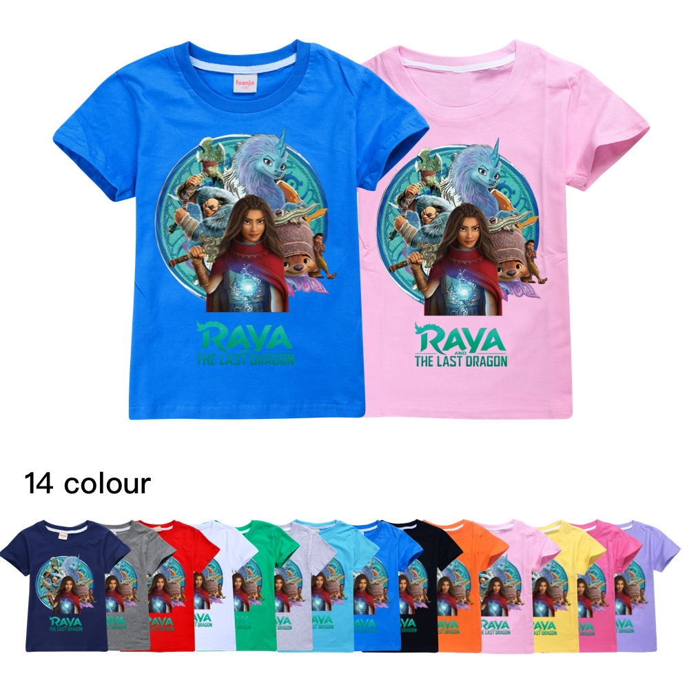 

14-color RAYA AND THE LAST DRAGON children's clothing tops boys girls short-sleeved T-shirt 958, Dark grey