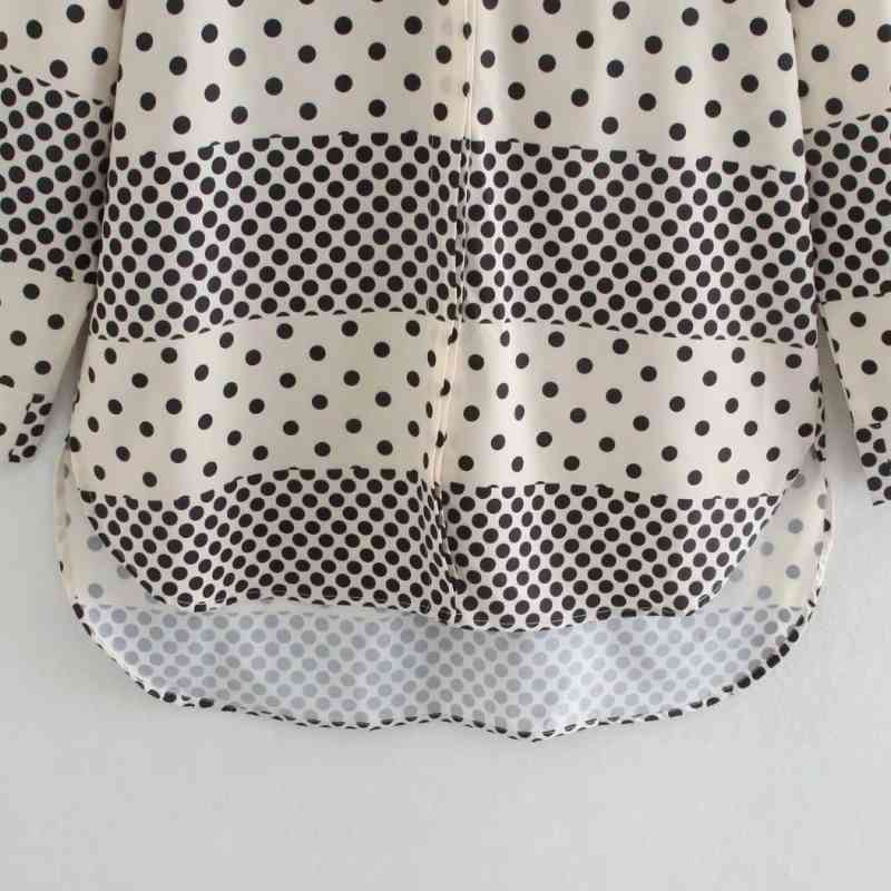 Women Dot Splicing Printing Turndown Collar Shirt Casual Femme Long Sleeve Blouse Lady Loose Tops Blusas S8116 210430Z