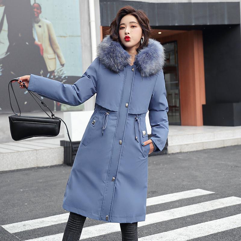 Women's Down & Parkas Fashion Cotton Liner Long Hooded Parka With Fur Collar Winter Jacekt Women 2021 Ladies Slim Waist Coat