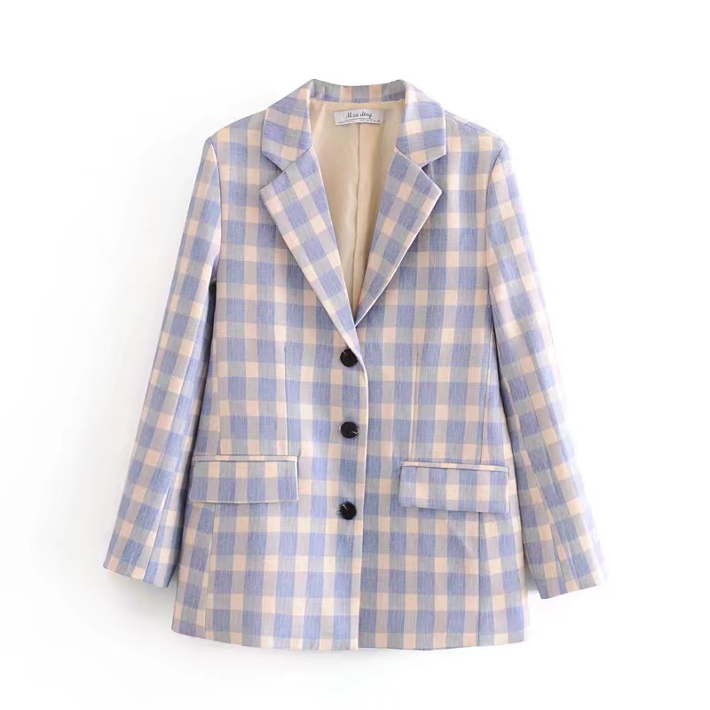 Boyfriend Style Blue White Gingham Plaid Print Blazer High Waist Skirt Shorts Pants Women Long Sleeve Suits 2 Pieces Set 210429