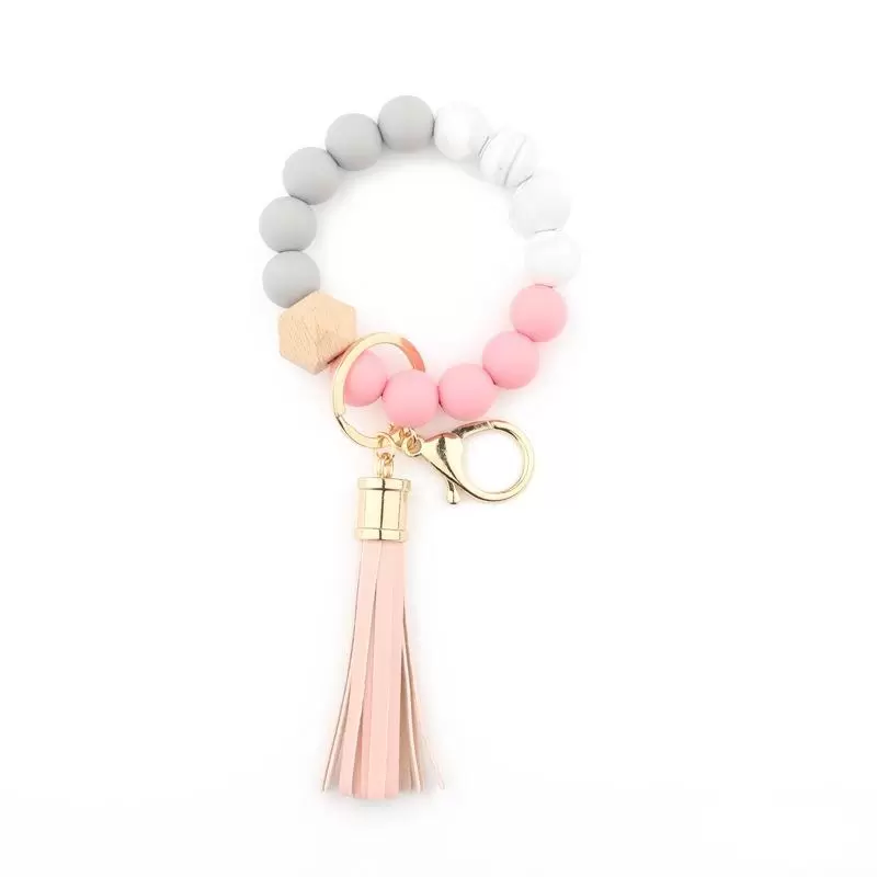Fashion Silicone Bead Bracelets Beech Tassel Key Chain Pendant Leather Bracelet Women's Jewelry 14 Style