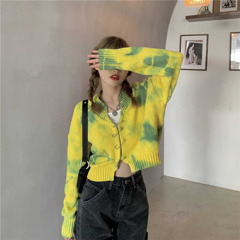 Cropped Cardigan Women Short Sweater Avocado Ladies Knitted Cardigans Casual Crop Top Vintage Chic Fashion Streetwear Sexy 210527