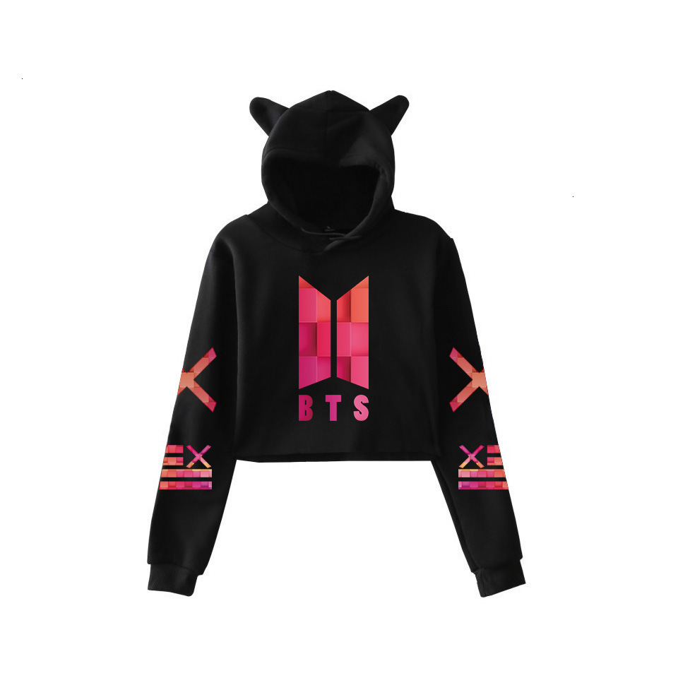 Women's Hoodies Sweatshirt multi color BTS short printed sweater 2223, White 
Women's Hoodies Sweatshirt multi color BTS short printed sweater 2223, White