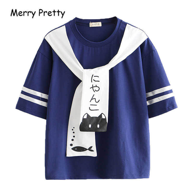 Merry Pretty Women Lace Up Nvvy T Shirts Summer Short Sleeve O-Neck Cotton Shirt Femme Cartoon Print Harajuku ops ees 210526, Navy blue
Merry Pretty Women Lace Up Nvvy T Shirts Summer Short Sleeve O-Neck Cotton Shirt Femme Cartoon Print Harajuku ops ees 210526, Navy blue