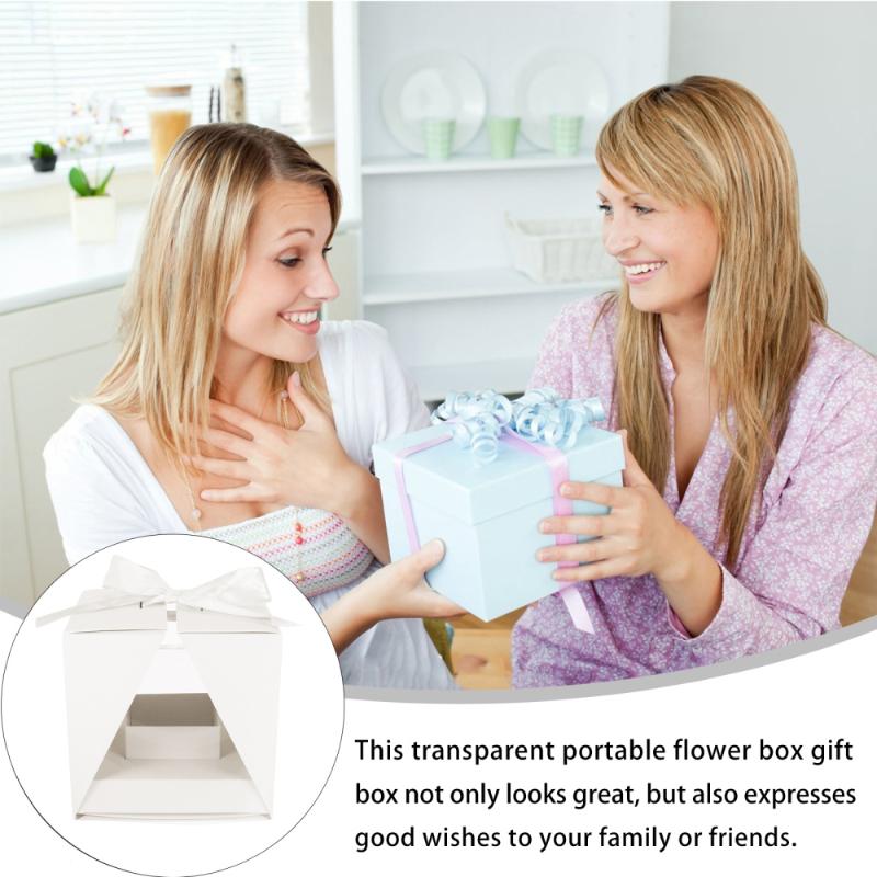Set Transparent Empty Gift Box DIY Rose Flower Ribbon Packing For Florist Wrap