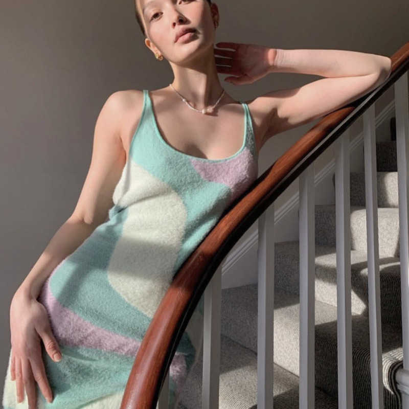 House Of Party Dresses Women Sunny Beachwear Hollow Out Spaghetti Strap Knit Sundress Female Sexy Bodycon Women Summer Dress 210630