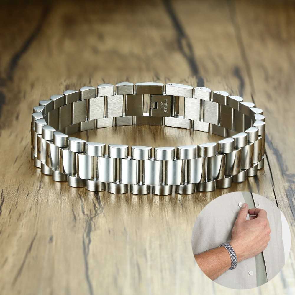 Gent's President Bracelet Stainless Steel Watch Band Bracelet for Men Watchlink Bracelets Jewelry Golden 15MM Wide 8.8 Inches 210609