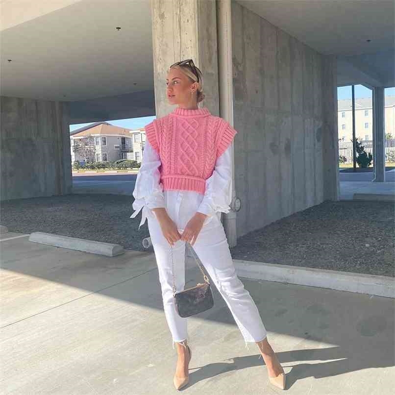 Women Knit Crop Sweater Vest sleeveless Warm Casual Fashion Cropped Knitted Woman Sweaters Pullover Tops 210819