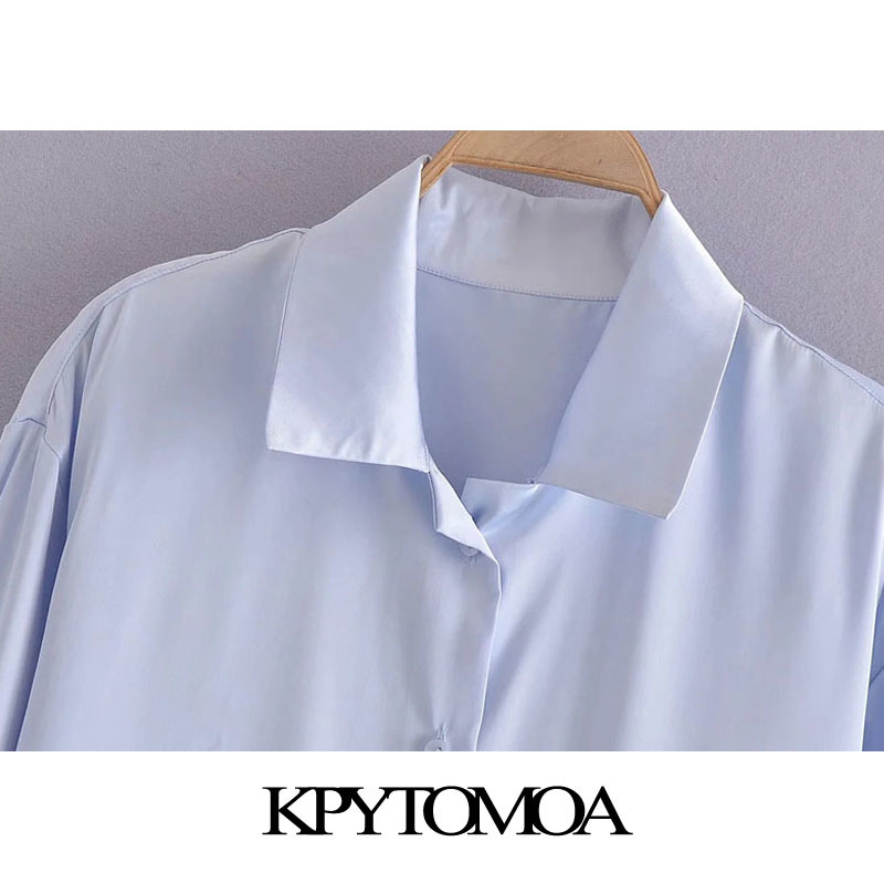 Women Fashion Loose Soft Touch Side Slit Blouses Long Sleeve Button-up Female Shirts Blusas Chic Tops 210420