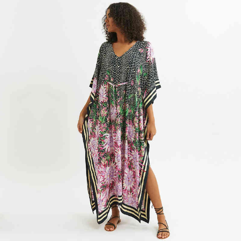 Multicolored Bikini Cover-ups Sexy V-neck Half Sleeve Boho Summer Beach Dress Plus Size Beachwear Swimsuit Cover Up Q1088 210420