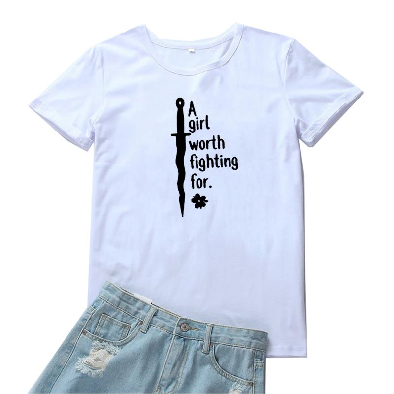 Women' T-Shirt A Girl Worth Fighting For T Shirt Women Fashion Letter Graphic Tees Personality Loose O-neck Mujer Camisetas, Solid
Women' T-Shirt A Girl Worth Fighting For T Shirt Women Fashion Letter Graphic Tees Personality Loose O-neck Mujer Camisetas, Solid