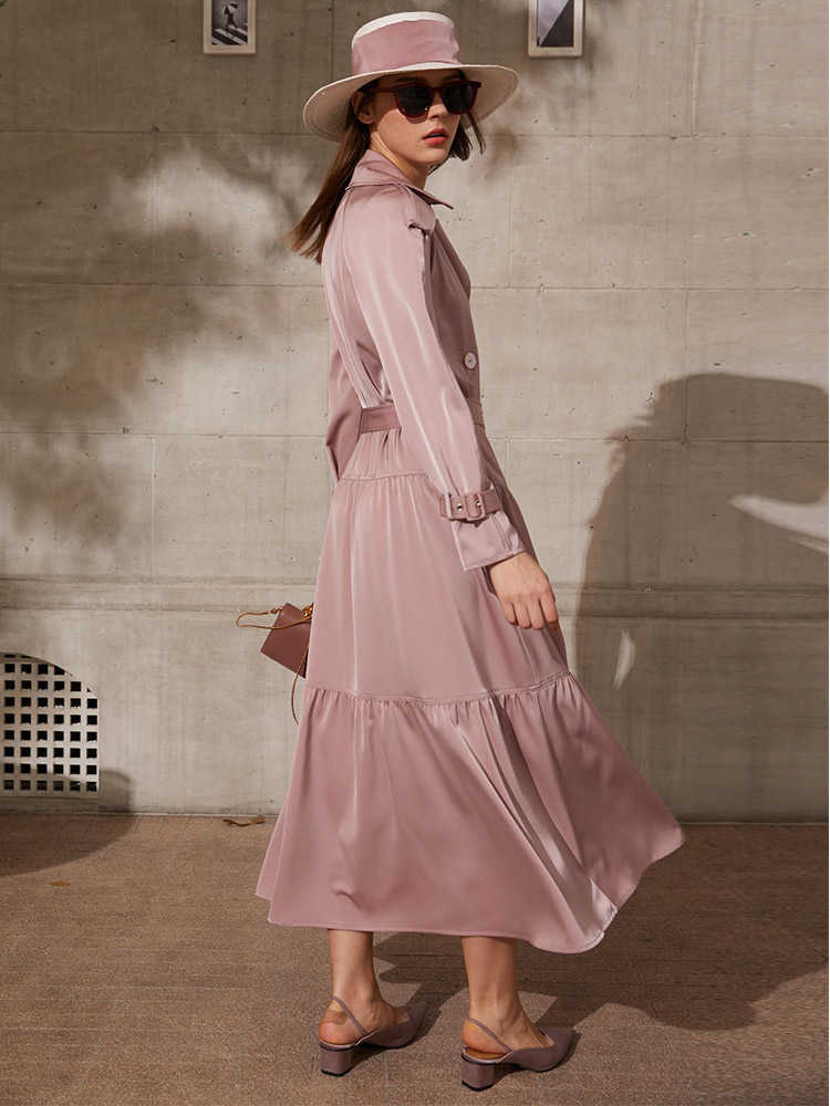 Minimalism Spring Women's Coat Causal Solid Lapel Bouble Bresated Long Women Trench Female Dress 12140014 210527