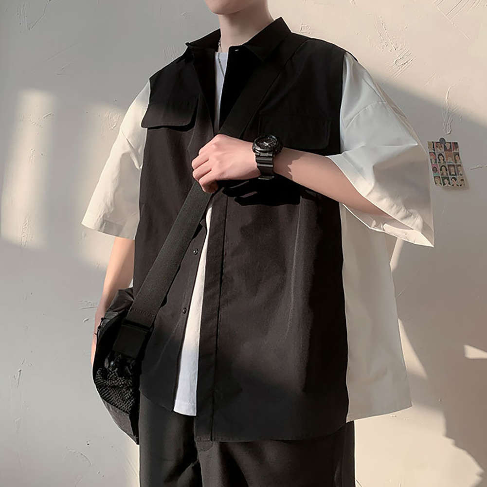 Men Fashionable Fake Two Pieces Turn Down Collar Half Sleeves Shirt Top Tops Blouses Slim Mens Summer Casual Shirts, White;black
Men Fashionable Fake Two Pieces Turn Down Collar Half Sleeves Shirt Top Tops Blouses Slim Mens Summer Casual Shirts, White;black
