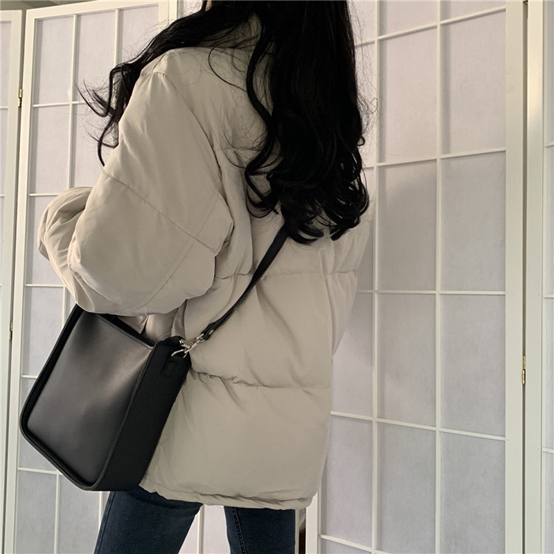 Winter Coat Women OL Formal Loose Solid Stand Collar Thicken Warm Casual Padded Jacket Outwear Parkas 210421