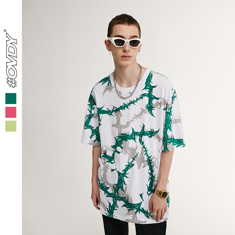 wxwovdy men's 2021 spring and summer new street fashion leisure thorn print oversize short sve t-shirt for men, White;black
wxwovdy men's 2021 spring and summer new street fashion leisure thorn print oversize short sve t-shirt for men, White;black