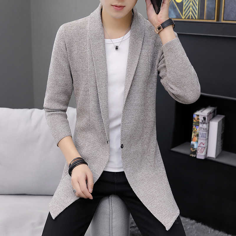 Mens Autumn And Winter Sweaters Men's X-long Knitted Sweaters Jackets Men Long Style Cardigan Solid Color Sweatercoat 210818