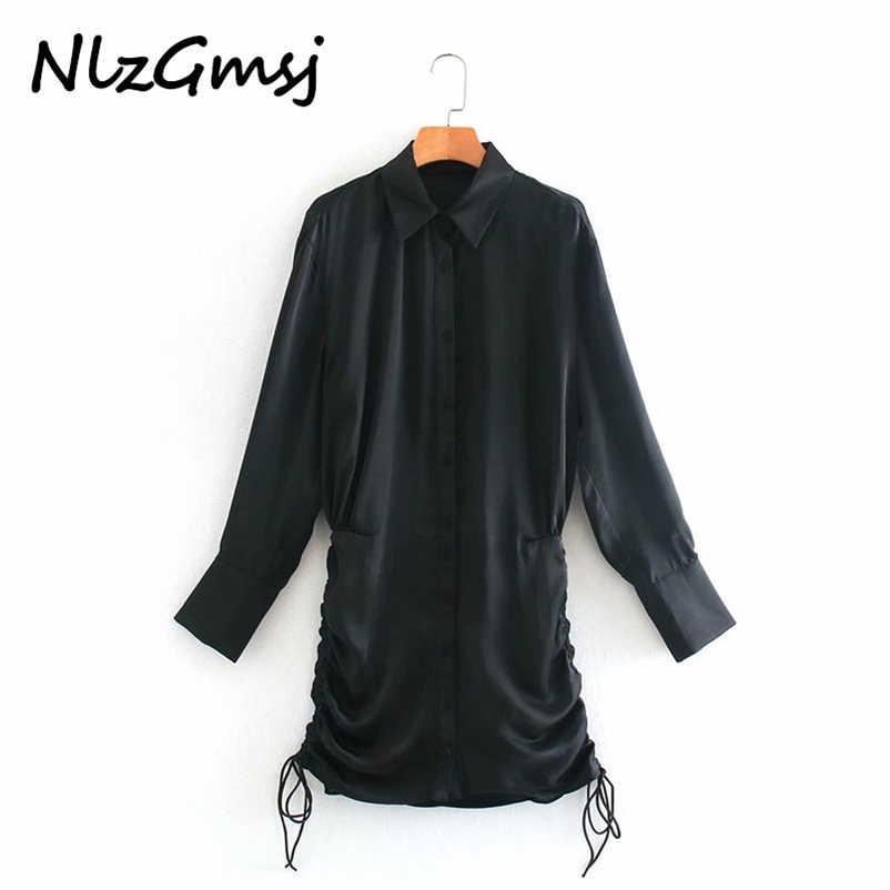 Nlzgmsj Draped Satin Shirt Za Dres Long Sleeve Adjustable Pleats Hem Mini es Woman Fashion Front Button Black 210628, As picture
Nlzgmsj Draped Satin Shirt Za Dres Long Sleeve Adjustable Pleats Hem Mini es Woman Fashion Front Button Black 210628, As picture