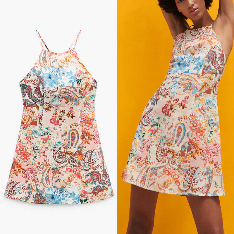 Za Summer Print Halter Dress Women Sleeveless Straps Beach Dress Chic Back Zip Backless Sexy Mini Dresses Woman Vintage Vestido 210602, As picture
Za Summer Print Halter Dress Women Sleeveless Straps Beach Dress Chic Back Zip Backless Sexy Mini Dresses Woman Vintage Vestido 210602, As picture