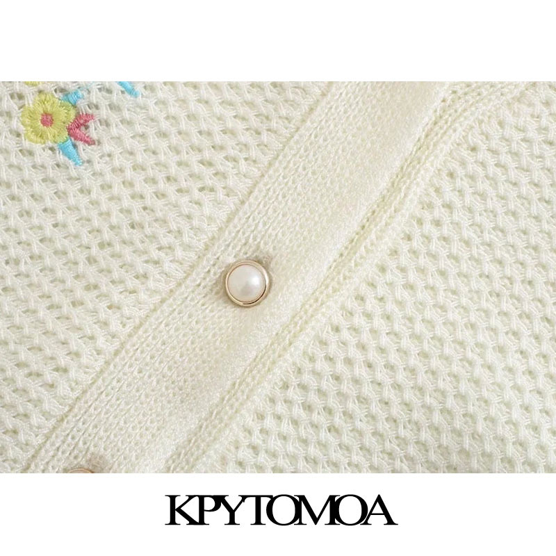 Women Fashion Floral Embroidery Cropped Cardigan Sweater Long Sleeve Button-up Female Outerwear Chic Tops 210420