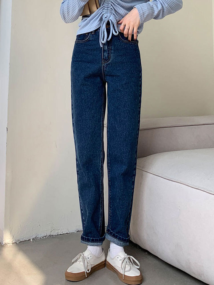 3Colors spring autumn korean style women denim Pants Casual high waist jeans for women straight long pants (X1737 210423