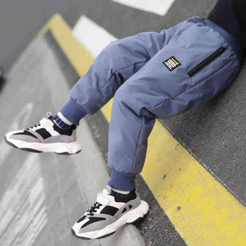 Boys Winter Pants Elastic Waist Mid Trousers 3-13 Years Old Children's Clothing Plus Velvet Kids Casual Warm 211103