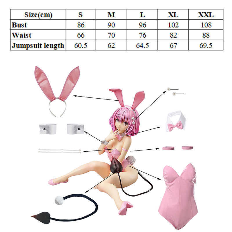 ROLECOS To Love Ru Momo Cosplay Costume Bunny Girl Sexy Jumpsuit Belia Deviluke Women Pink Romper Halloween Y0913