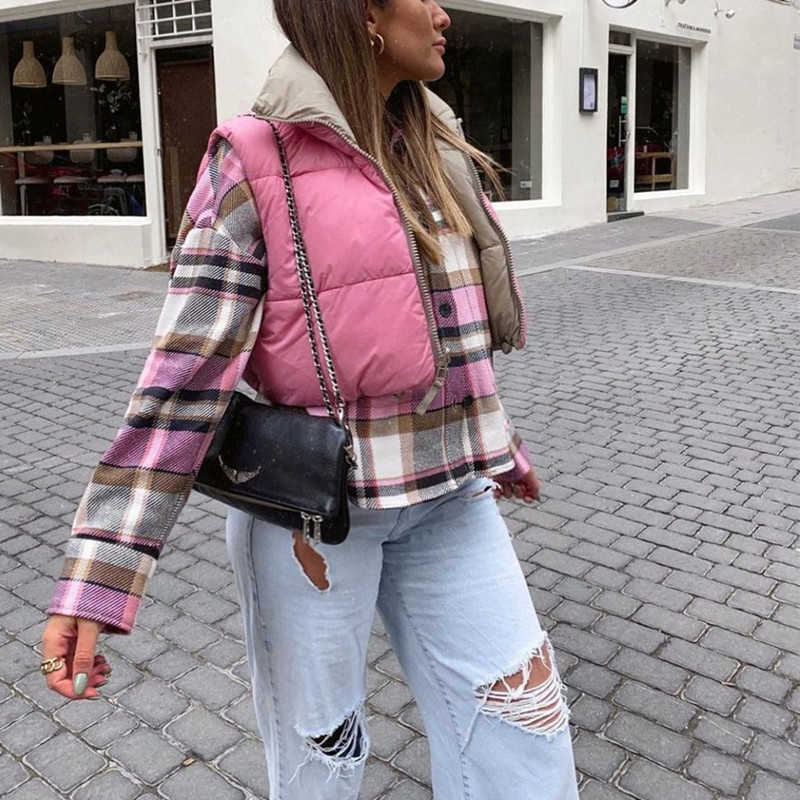 PUWD Casual Woman Pink Light Short Puffer Vest Spring Fashion Ladies Warm Double-Side Outwear Female Streetwear Down Tank 210923